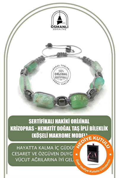OSMANLI DOĞAL TAŞ Unisex Sertifikalı Gerçek Doğal Taş Krizopras - Hematit El ...