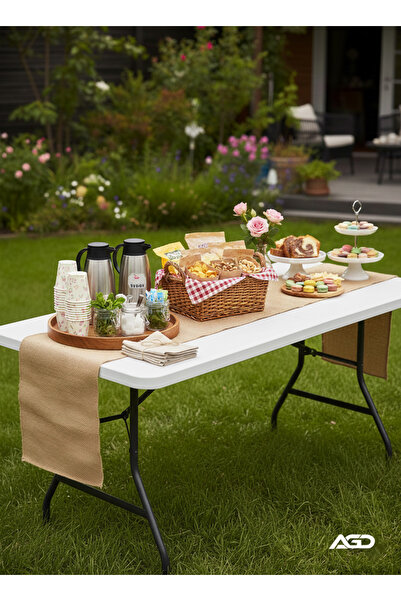 AGD طاولة قابلة للطي بيضاء، للاستخدام الداخلي والخارجي 180*74*74 سم