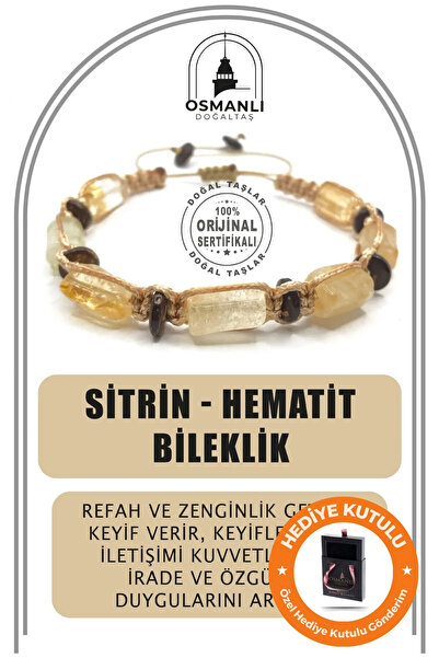 OSMANLI DOĞAL TAŞ Unisex Sertifikalı Gerçek Doğal Taş Sitrin - Hematit El Yap...
