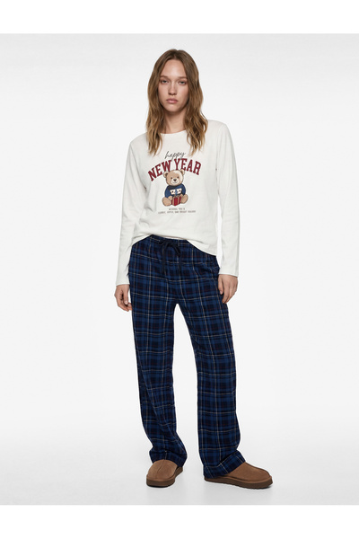 Koton Pamuklu Uzun Kollu Bisiklet Yaka Yılbaşı Temalı Pijama Takımı