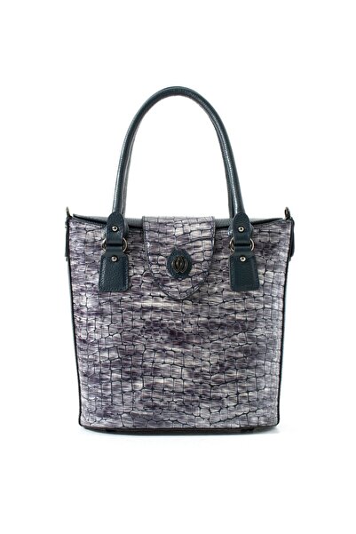 VOSTRO 100% Genuine Leather Women's Navy Blue Gray Hand and Shoulder Bag - Ha...