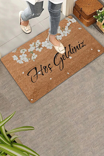 Valerine Life Beyaz Japon Kiraz Çiçeği Hoş Geldiniz Kapı Önü Paspası 45x70cm