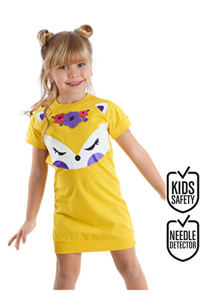 Denokids Sarı Tilki Çiçekli Kız Çocuk Sarı Yazlık Elbise