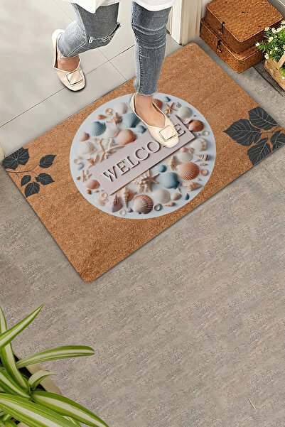 Valerine Life سجادة أمامية للباب بنقشة أوراق شجر بلح البحر مقاس 45 × 70 سم