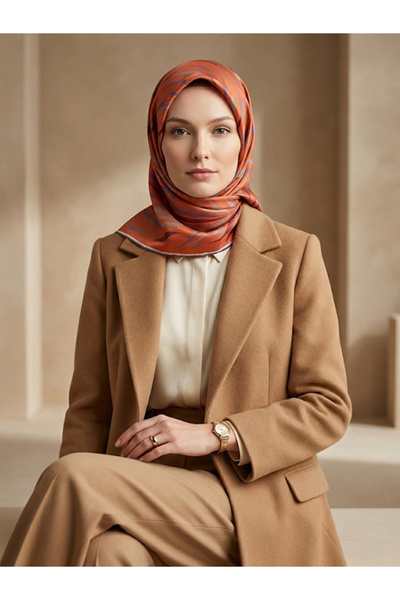 Silk Home Kadın Turuncu Geometrik Desen Twill İpek Eşarp 11432-06