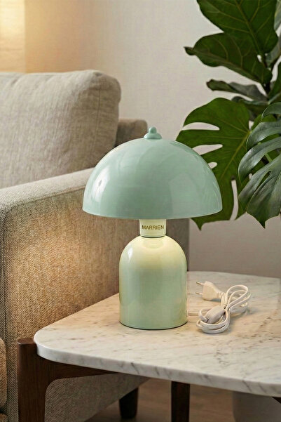 Marrien Luna Abajur | Mint Yeşili Metal Gövdeli - 25 cm - Oturma Odası & Yatak Odası & Salon Aydınlatma