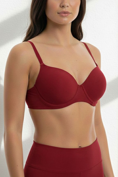 MILANOFOX Сутиен Push-Up с оребрени шарки и минимизиращи въжени презрамки - П...