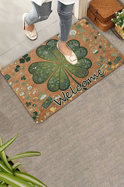 Valerine Life Retro Yonca Yaprağı Welcome Kapı Önü Paspası 45x70cm