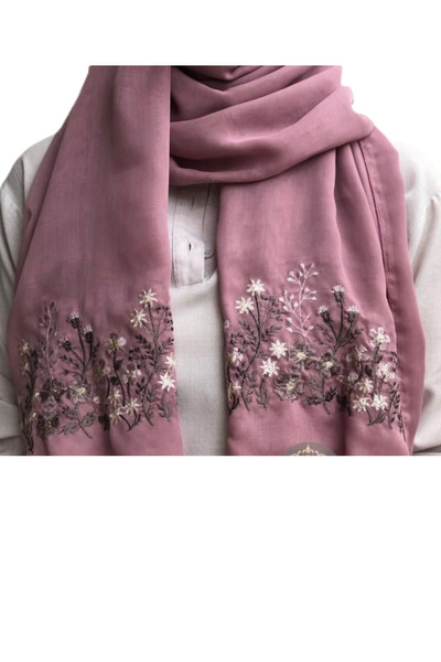 Veil Designer طرحة بنكي بوال بتطريز من الطرفين ورد و اغصان قماش ياباني ب المقاس : 60 * 190