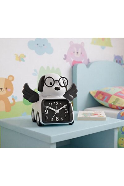 Livava Arabali Köpek Alarmli Masa Saati, Siyah, 16x12,