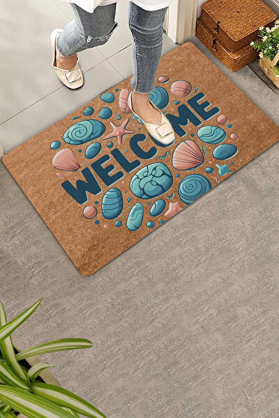 Valerine Life Πολύχρωμο Πατάκι Πόρτας με Μύδια και Πέτρες Welcome 45x70cm