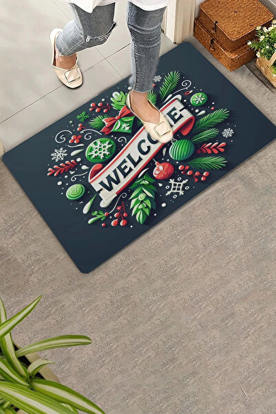Valerine Life Mop de Crăciun și frunze verzi pentru ușă de bun venit 45x70cm