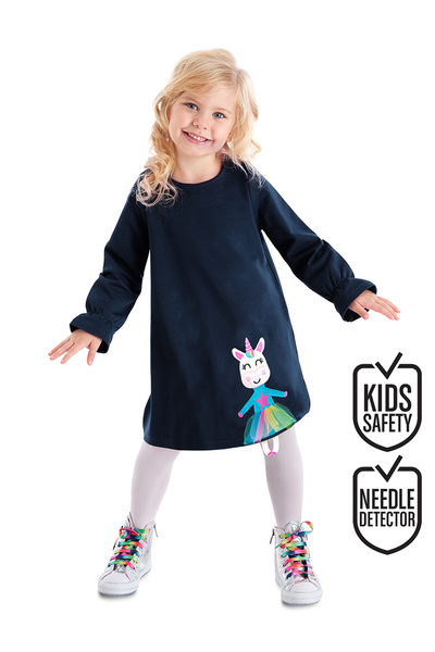 Denokids Lilycorn Navy Blue - Φόρεμα από τούλι για κορίτσι, ελαστικό μανίκι
