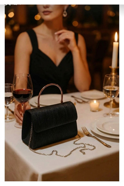 MODAMARKM MODAMARKAM Kadın Abiye Simli Zincirli Mini Kutu Omuz ve El Çantası