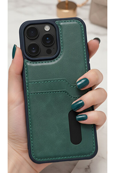 TechTrove iPhone 14 Pro Max İçin Uyumlu Kılıf Kart Bölmeli Deri Tasarımlı Kılıf