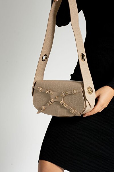 Genel Markalar Kadın Kroko Desenli Baget Model Ayarlanabilir Kilit Askılı Manç Omuz Çanta