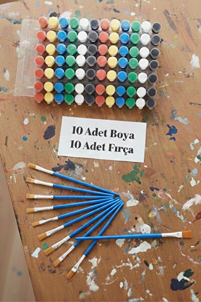 NEON PLUS 10 adet ( 6 renk 3ml) Akrilik Boya ve 10 Adet Fırça, Workshop, Etkinlik Boyama