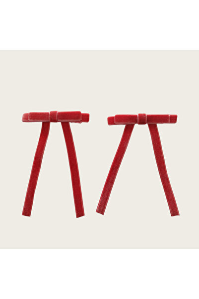 CaramelPeel Kadın Çocuk Kırmızı Fiyonk Toka -2'li Okul Tokası