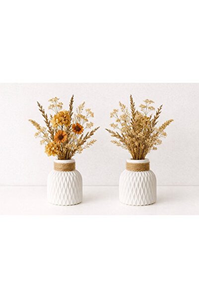 MorVilla 2’li Jüt İpli Dekoratif Vazo Seti | Bohem Minimal Salon Mutfak Ofis Dekoru
