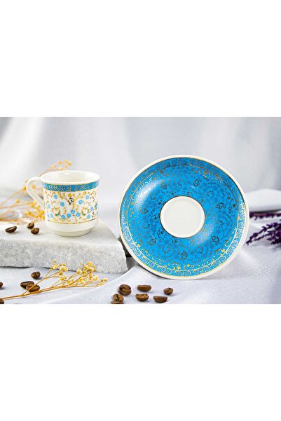 Nihal Süeda Velvet Boxed - Set of Six Porcelain Cups, Gold Gilded Special Pat...