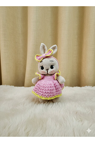 El Emeği Amigurumi Pembe Elbiseli Tavşan Bebek Oyuncak