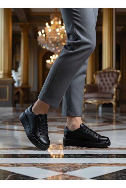 RaySones HAKİKİ DERİ AYAKKABI BAĞCIKLI SİYAH GÜNLÜK YUMUŞAK DERİ ORTOPEDİK KADIN SPOR AYAKKABI K-210 SİYAH