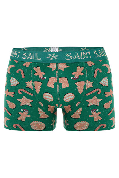 Saint Sail Yılbaşı Temalı Pamuklu Likralı Kumaşlı Baskılı Renkli Desenli Erkek Boxer