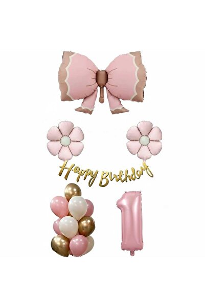 DÜVENCİ TİCARET Pembe fiyonk papatya folyo balonlu doğum günü yaş balon set