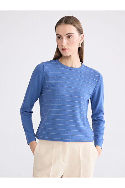 LC Waikiki Γυναικείο πλεκτό πουλόβερ με ρίγες με λαιμόκοψη (W5)