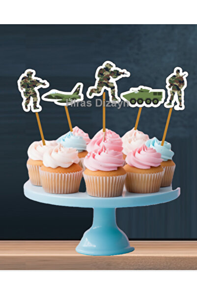 Hiras Dizayn 15 قطعة من مسواك كب كيك بتصميم طائرة دبابة عسكرية لعيد الميلاد م...