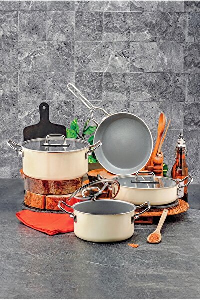 ÖZLİFE ألبا طقم أواني طهي 7 قطع كريمي