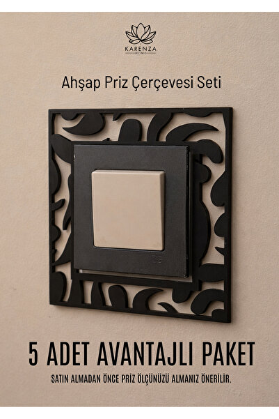 Karenza Home Dekoratif Desenli Priz Çerçevesi – Ahşap Duvar ve Priz Süsü Seti...