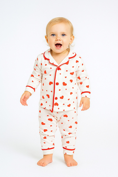 KapsülBebek 100% Cotton Heart Patterned Baby Girl 2-Piece Seasonal Pajama Set...