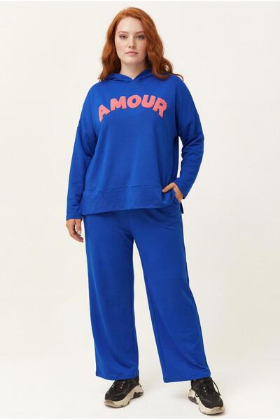 Ebsumu Жіночий великий розмір з капюшоном Amour з написом Синій спортивний ко...