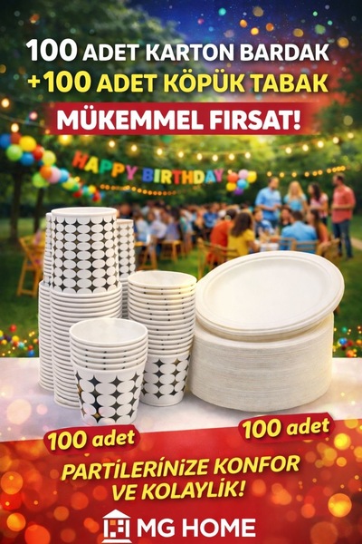 VENON ⭐⭐ 100 Takım Köpük Tabak Ve Karton Bardak Toplam 200 Parça Kullan At Me...