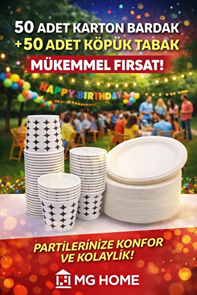 VENON ⭐⭐ 50 Takım Köpük Tabak Ve Karton Bardak Toplam 100 Parça Kullan At Mev...