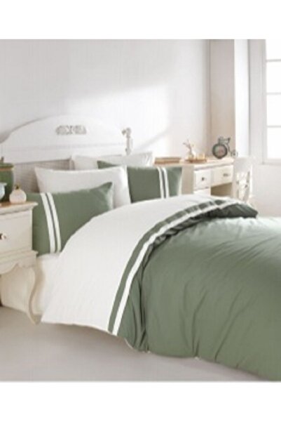 es home collection Πράσινο, Κρεμ με ρέλι Βαμβακερό Σετ Παπλωματοθήκης Διπλό