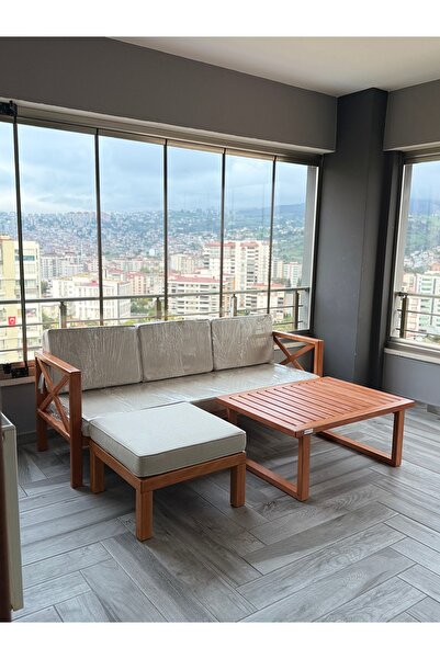 RAWZEN HOME Ahşap Balkon Takımı I L Koltuk Minderli Oturma Grubu I Dış Mekan ...
