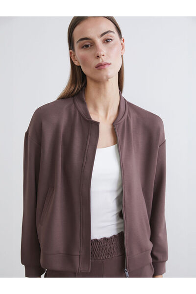 LC Waikiki Plum College Collar Oversized Women's Zippered Sweatshirt