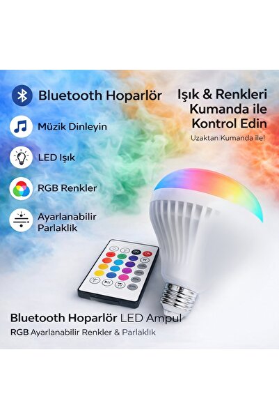 Zeynes Home RGB Kumandalı Bluetooth Hoparlörlü LED Ses Ampulü