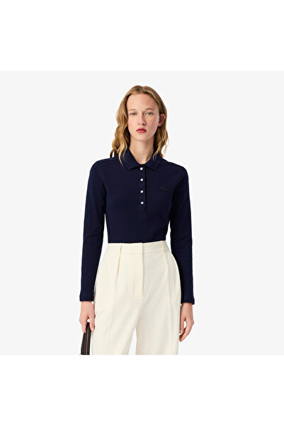 Lacoste Kadın Slim Fit Uzun Kollu Lacivert Polo