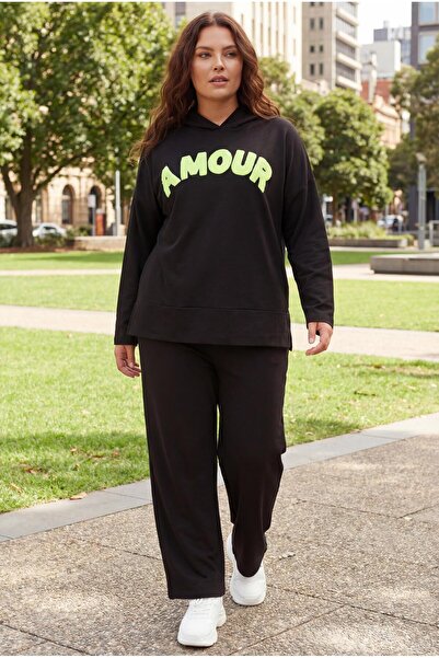 Ebsumu Γυναικεία φόρμα μαύρης φόρμας με κουκούλα Amour Letter