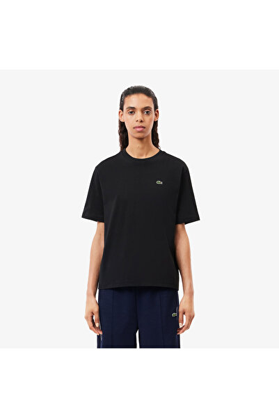 Lacoste Kadın Relaxed Fit Bisiklet Yaka Siyah T-Shirt