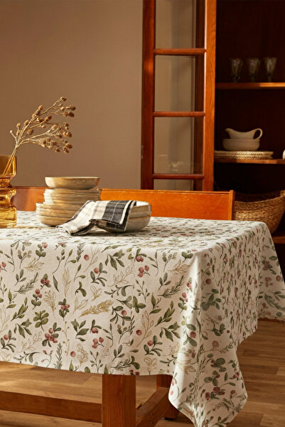 OTEXSA Pamuklu Dertsiz Su İtici Leke Tutmaz Dertsiz Kokina Çiçeği Baskılı Masa Örtüsü & Çeyiz Takımı