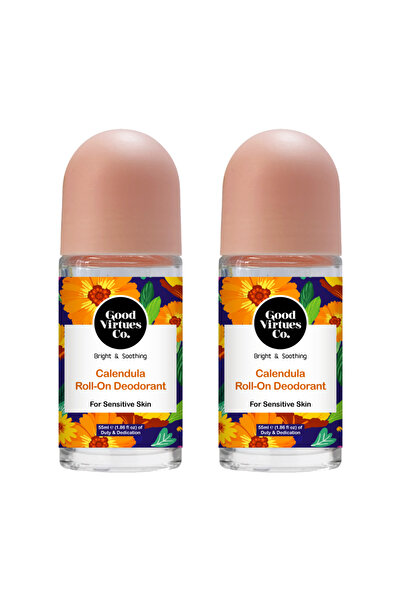 Good Virtues Co. Two roll-on deodorants with calendula flower, brightening an...