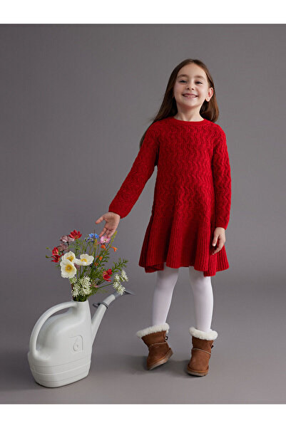 LC Waikiki Özmarka New Season Crew Neck Girls' Knitwear Dress