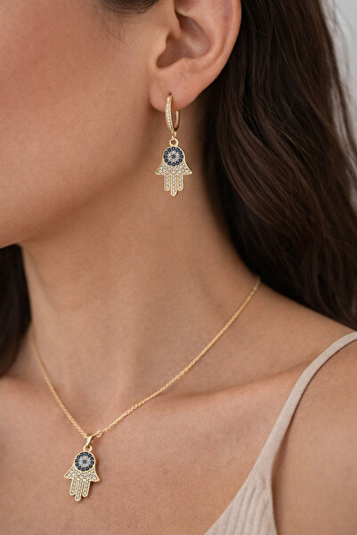 Eloura Accessories Zarif Gold Meryen Ana Eli Detaylı Çelik Kolye Seti