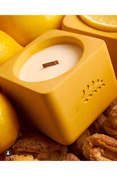 BurnCraft El Yapımı Sarı Gerçek Beton Mumluk | Minimal Dekoratif Ev Mumu