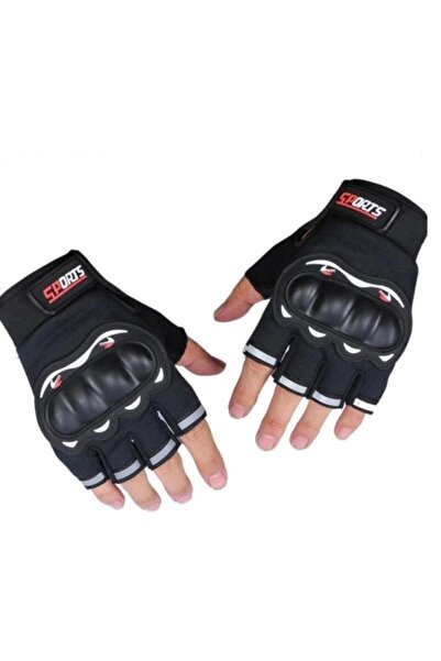 MOTOAS Unisex Korumalı Yarım Bisiklet Motorsiklet Eldiveni Parmaksız Reflektörlü