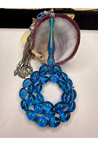 İskenderun Tesbihcilik سبحة من حجر العنبر الناري الشبيه بالزجاج مع شراشيب من ...